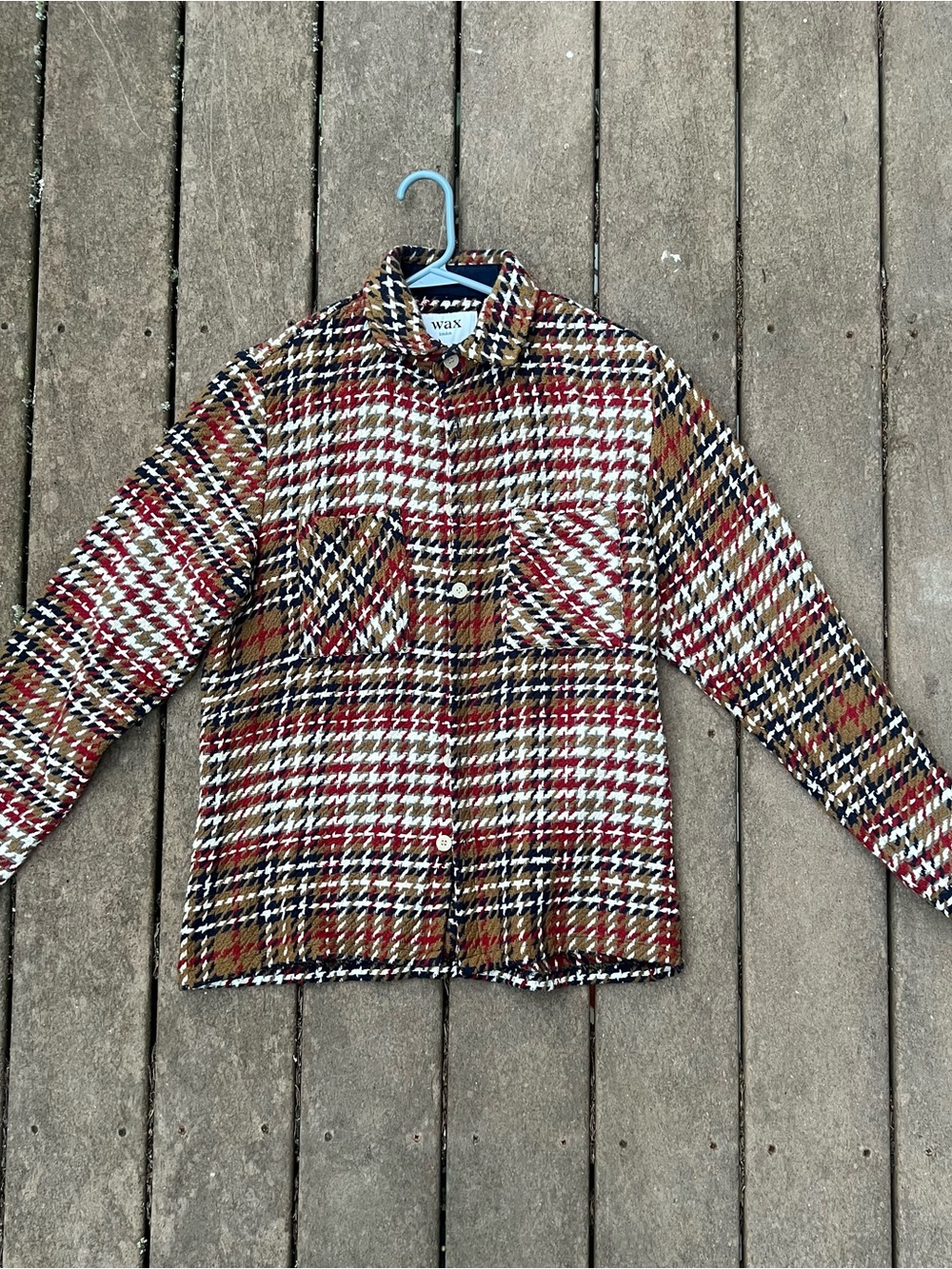 WAX London Plaid Button-Up Shacket in Red, Brown, Navy & White